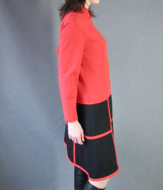 70s Vintage MOD Dress Red Black Color Block Mediu… - image 5