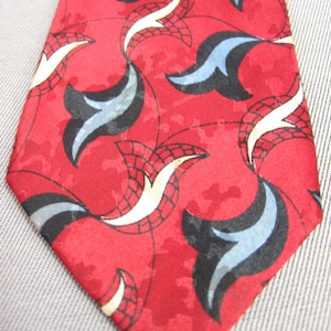 40s Wide Silk Necktie Vintage Stylized Fish & Net Print 50s Mid Century Red White Blue Tie Croydon Cravat VFG
