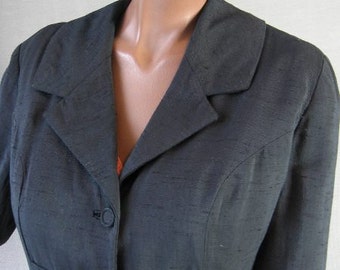 50s Jacket Vintage 1950s Black Cropped Curvy Office Dressy Suit Chic Large VFG