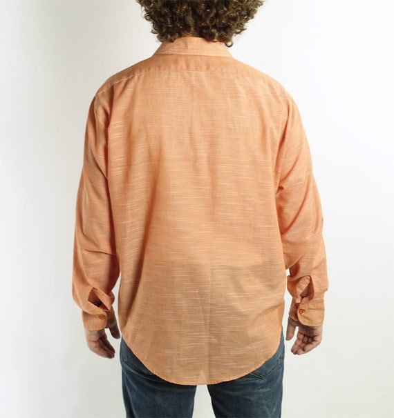 50s 60s Vintage Mens Casual Shirt Slubbed Peachy … - image 2