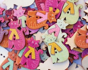 45pcs Mixed Multicolor Cats Sewing Buttons.