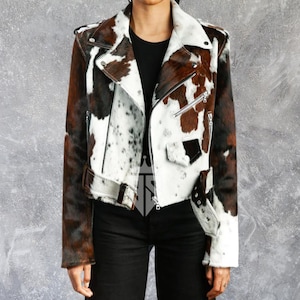 Benutzerdefinierte Rindsleder Haar Lederjacke für Damen Hair On Hide Cowgirl Personalisierte Lederjacken Perfektes Geschenk für ihren 90er Jahre Kuhfell Damenmantel