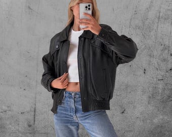 Vintage 1980s Black Lamb Leather Bomber Jacket – Made in Spain - Etsy