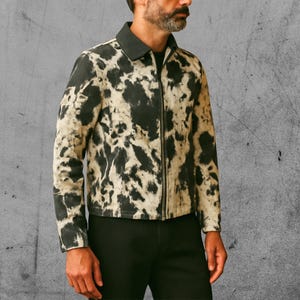 Vintage Cowhide Leather Motorcycle Jacket - Black & White Animal Print