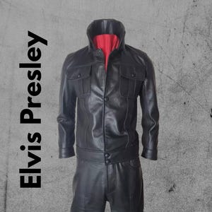 Elvis Presley Black Leather Jacket with Pants Handmade Retro Rock n Roll Costume Singer Outfit Elvis Presley 1968 Comeback Suit Cosplay