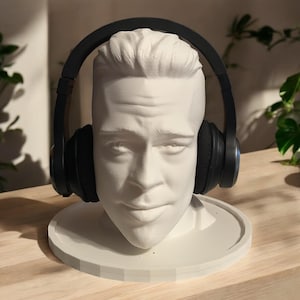 Handmade Brad Pitt Head Bust: Matte Ivory White Headphone Holder
