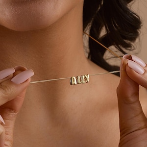 Collar con letras 3D, collar con nombre de burbuja, joyería con inicial personalizada, plata de ley u oro, regalo personalizado para mujeres y hombres