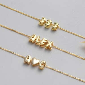 Bubble Letter Name Necklace – Personalized Initial Necklace for Women, Custom Gold Name Jewelry