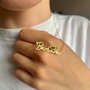 Personalized Sterling Silver Evil Eye Name Necklace: Adjustable Length