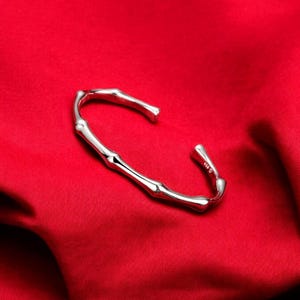 925 Sterling Silver Bamboo Bangle Bracelet for Women, Adjustable Elegant Jewelry, Lightweight 11g, Gift for Her