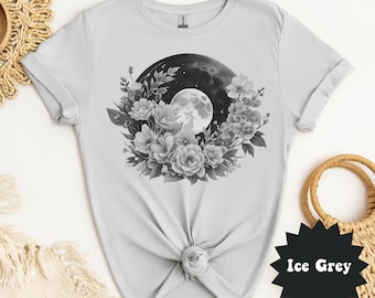 Boho Celestial Moon Witch Shirt, Spooky Season Full Moon Tee, Salem Witch Shirt, Halloween Subtle Witch T, Floral Moon Tee, Spiritual Shirt
