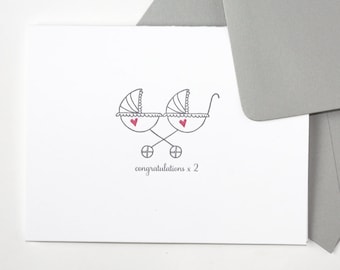 double stroller | card for twins | letterpress greeting card