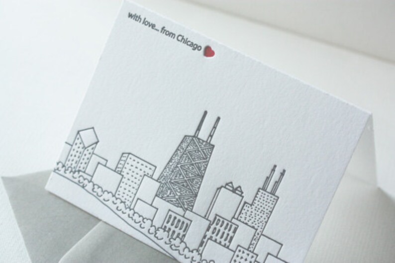 Chicago Skyline Letterpress Greeting Card Etsy