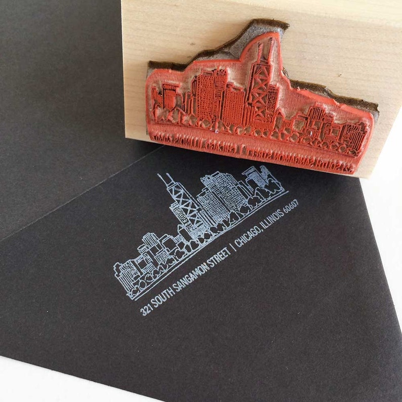 Personalized Chicago Skyline Rubber Stamp Return Address Etsy