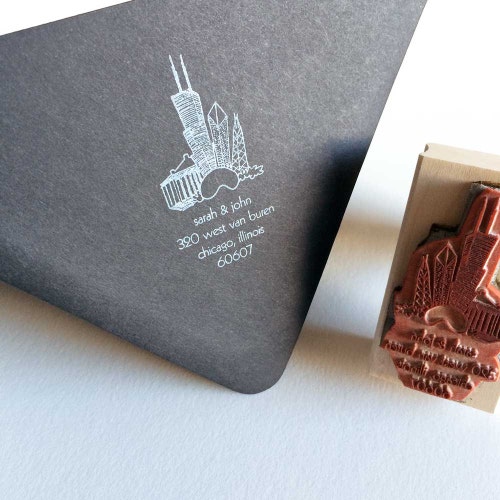 Personalized Chicago Skyline Rubber Stamp Return Address Etsy