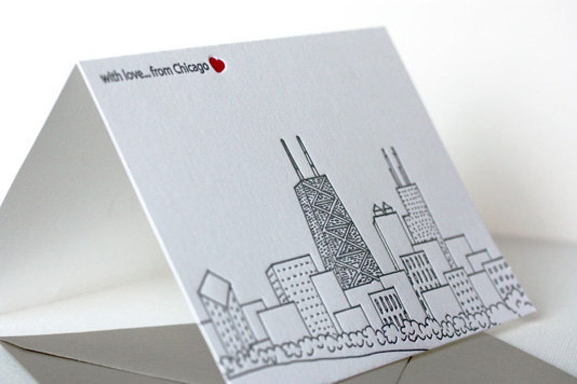 Chicago Skyline Letterpress Greeting Card Etsy