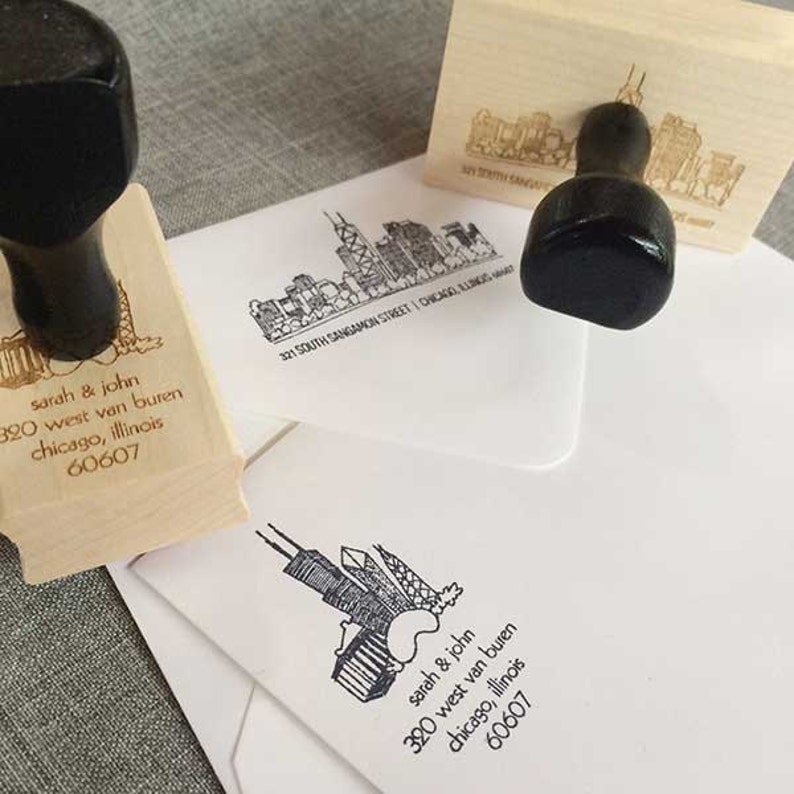 Personalized Chicago Skyline Rubber Stamp Return Address Etsy