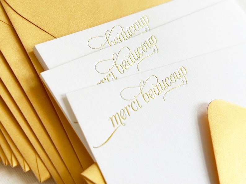 merci beaucoup gold foil thank you cards in french image 1