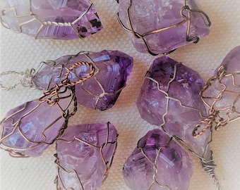 Raw Amethyst Point Wire Wrapped Pendant - 1 Mystery Crystal From Lot