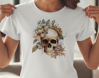 Floral Skull T Shirt – Gothic Boho Graphic Tee