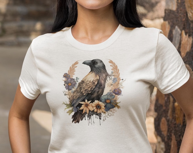 Floral Raven T Shirt  – Gothic Boho Graphic Tee