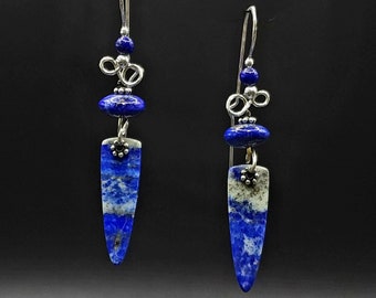 LiVeWiReS, Sodalite, Lapis, BoLt Back, Sterling Silver, Hooks, Drop Earrings, Whimsical, LiveWires, Earth & Sky, LW2, FREE POSTAGE!