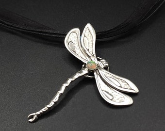 Dragonfly Pendant, Ethiopian Opal, Sterling Silver, Silver Jewelry, Insect, Insect Jewelry, Symbolism, Specials