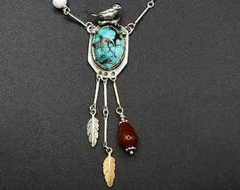 Chickadee Pendant, Turquoise + More (see list below), Sterling, Gold-fill, Bird Jewelry, Symbolism, One of a Kind, Gallery