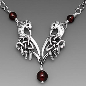 Loon Necklace, Garnet, Celtic Jewelry, Sterling Silver Jewelry, Bird Jewelry, Bird Brooch, Wild Birds, Symbolism,  FREE POSTAGE!