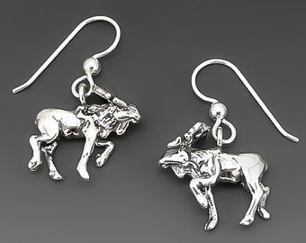 Moose Earrings, Hooks, Sterling Silver Jewelry, Alaskan Jewelry, Animal Jewelry, Sculpture, Wild Animal Jewelry, FREE POSTAGE!