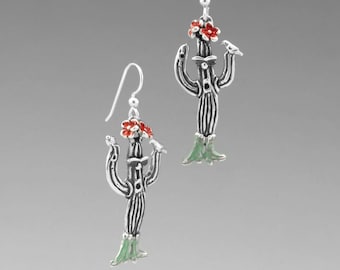 Olé Earrings, Line Dancing Saguaro, Sterling Silver Jewelry,Botanical, Whimsical Jewelry, Desert Jewelry, FREE POSTAGE!