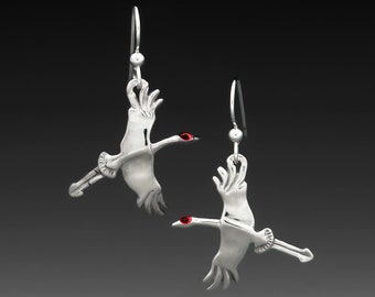 Crane Earrings, Sandhill, Bird Jewelry, Sterling Silver Jewelry, Migration, Birds in Flight, Crane Jewelry, Bird Earrings,  FREE POSTAGE!