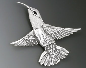 Hummer Pin, Hummingbird Brooch, Silver Jewelry, Symbolic, Alaskan, Nature, Hummingbird Jewelry,  FREE POSTAGE