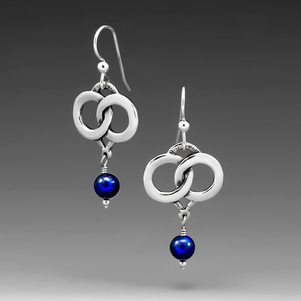 Joined For Life, Lapis Lazuli,  Sterling Silver Earrings, Lapis, Hook, Married, Anniversary, Together, Life Partners,FREE POSTAGE!