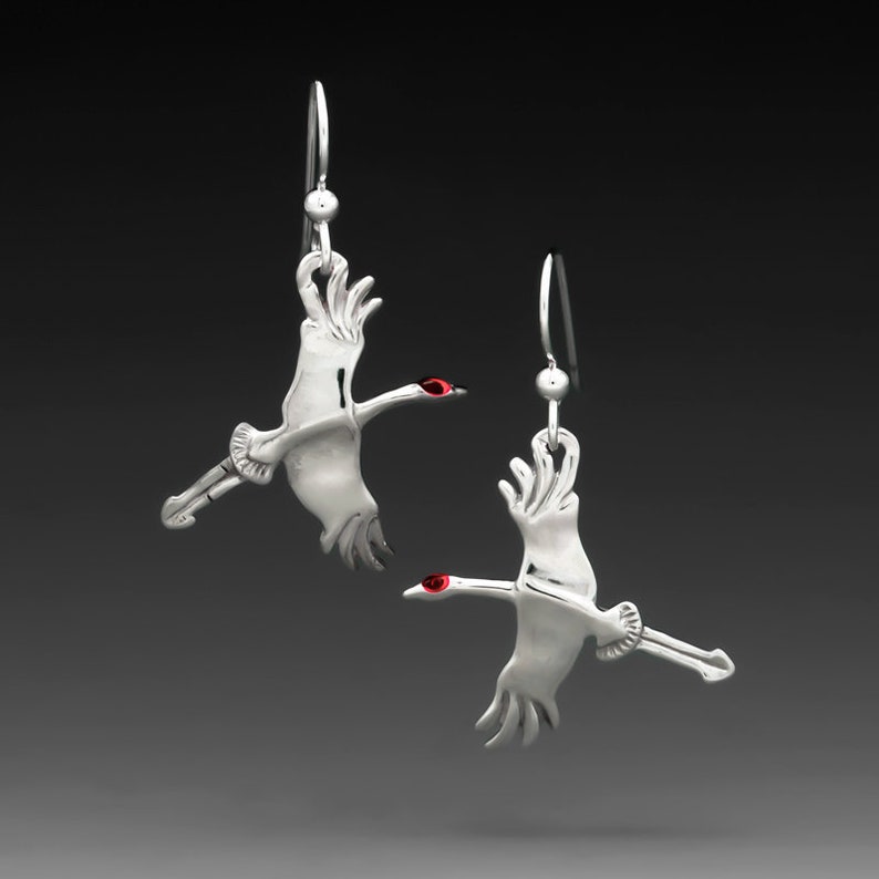 Crane Earrings Sandhill Bird Jewelry Sterling Silver Etsy