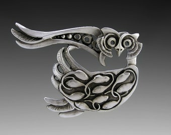 Owl Spirit Pin, Pewter, Tac Backs, Wisdom, Symbolism, Bird Jewelry, Alaskan Jewelry, Pewter Jewelry, Mice