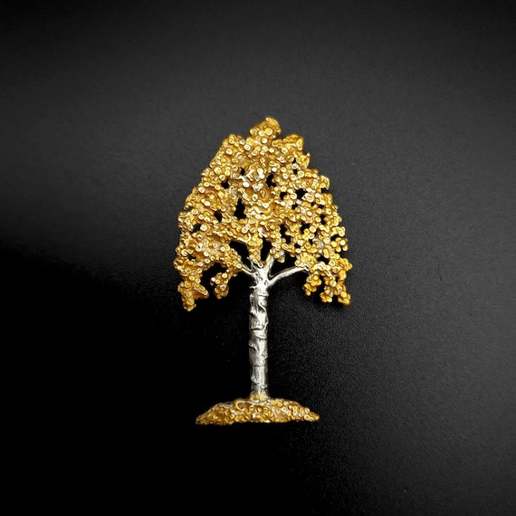 Birch Tree** in Fall Brooch/pendant, Sterling Silver, Tree Jewelry