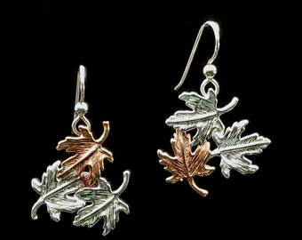 Leaf Earrings, Fall Leaf Earrings, Bronze, Sterling Silver, Falling Leaf, Maple Leaf, Hook Earrings, Gallery  FREE POSTAGE