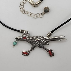 Roadrunner Pendant, Turquoise, Chaparral, Roadrunner Necklace, Sterling Silver Jewelry, Leather, Southwest Jewelry, FREE POSTAGE!