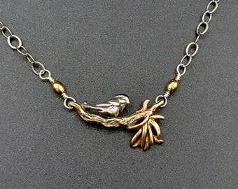 Chickadee Necklace, Bronze, Chickadee Pendant, Bronze Jewelry, Bird Jewelry, Songbird Necklace,  FREE POSTAGE