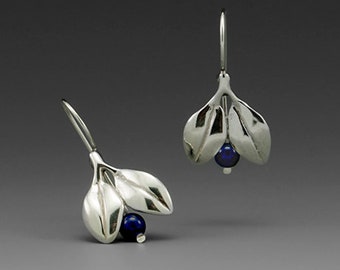 Blueberry Earrings, Lapis, Hooks, Sterling, Berry Jewelry, Blueberry Jewelry, Alaskan Berry, (Small Version) FREE POSTAGE