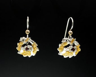 Dragon Gold Earrings, Ruby, Sterling Silver, Dragon Jewelry, Year of the Dragon, Limited Edition, Gallery, Mar24  FREE POSTAGE!