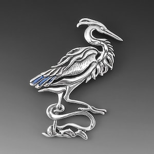 Heron Pin, Heron Spirit Brooch, Stg Silver Pin, Bird Jewelry, Wild Bird, Great Blue Heron, Shorebird Jewelry, Symbolism, FREE POSTAGE!