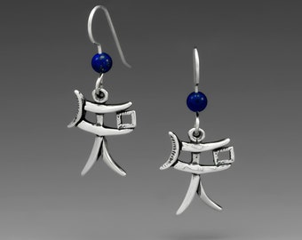 Weisheit Ohrringe, Lapis, Kanji, Sterling Silber Ohrringe, Lapis Lazuli, Symbolik, Japanisch, Abschluss, Eulen Schmuck, KOSTENLOSES PORTO!