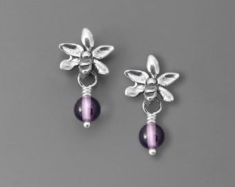 Orchidee Post, Amethst, Ohrringe, Sterling Silber Schmuck, Ohrstecker, Wilde Blume Schmuck, Blume Schmuck, KOSTENLOSER VERSAND!