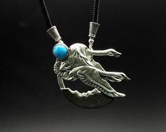 Migration Mates Neckpiece, Turquoise, Quartz, Tundra Swans, Sterling Silver, Mate for Life, Anniversary, Mar24, Gallery  FREE POSTAGE