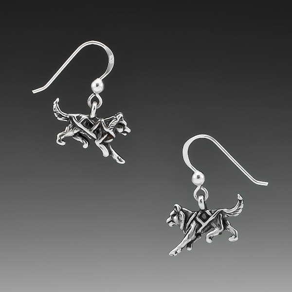 Sled Dog Earrings, Hook, Dog Mushing Jewelry, Alaskan Jewelry, Dog Jewelry, Race Dog, Sterling Silver Jewelry, Mush Earrings, FREE POSTAGE!