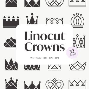 Modern Crown Linocut Print, Crown Svg Bundle, Cricut Projects