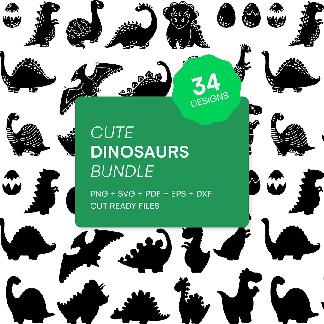 Baby Dinosaurs SVG Bundle, Cute Dinosaur Silhouette SVG Bundle ...