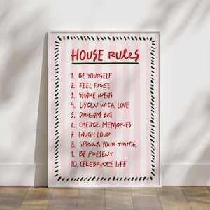 Inspirational Home Decor: House Rules Print, Wall Art Quotes, Digital Download
